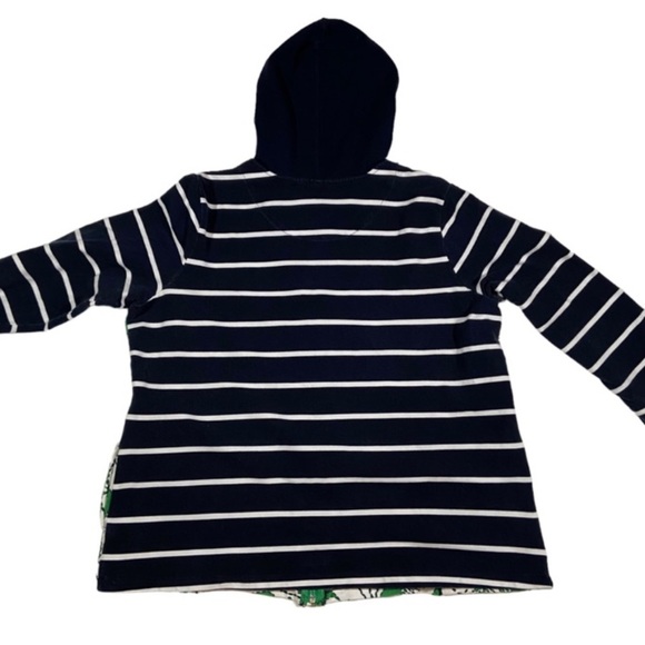 Susan Graver Floral Striped Zip Up Hooded Sweatshirt  1X Large Navy Blue Green - Picture 4 of 5